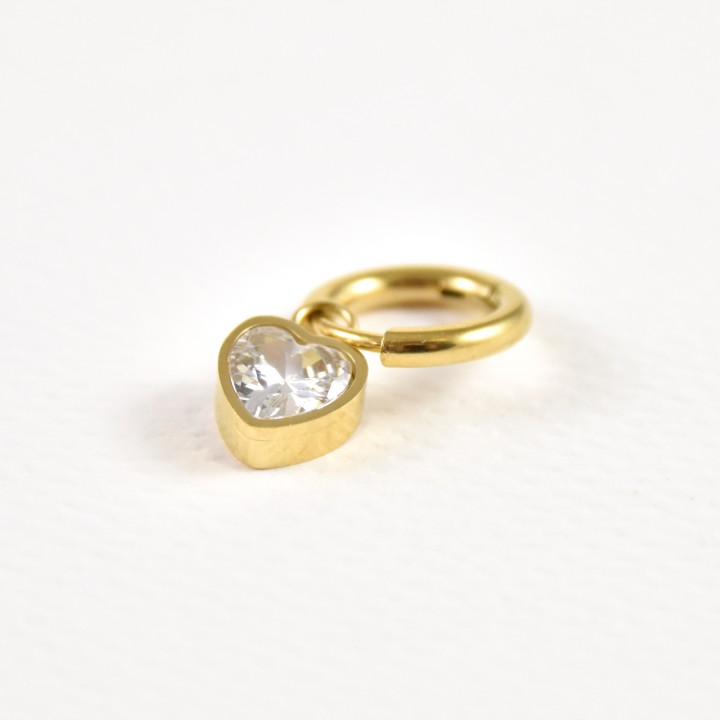 BOULE CREOLE COEUR STRASS ACIER INOXYDABLE GOLD PETIT PRIX