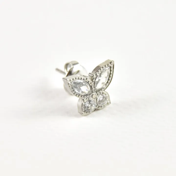 PUCE PAPILLON STRASS ACIER INOXYDABLE SILVER PETIT PRIX