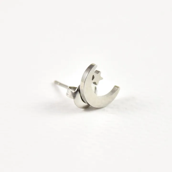 PUCE LUNE ET ETOILE ACIER INOXYDABLE SILVER PETIT PRIX