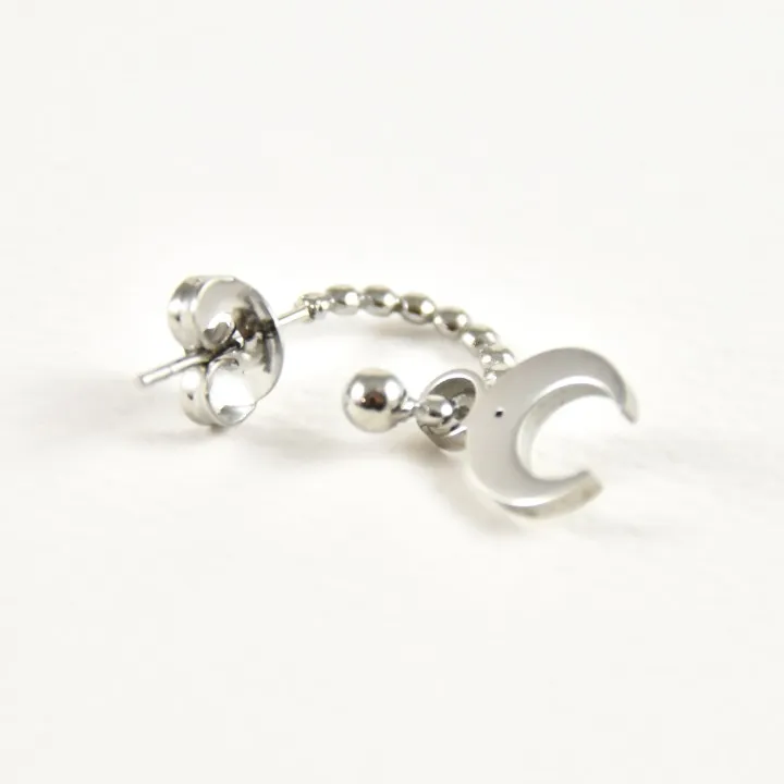 PUCE CREOLE PERLES LUNE STRASS INOXYDABLE SILVER PETIT PRIX