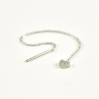 PUCE CHAINETTE TIGE COEUR STRASS ACIER INOXYDABLE SILVER PETIT PRIX