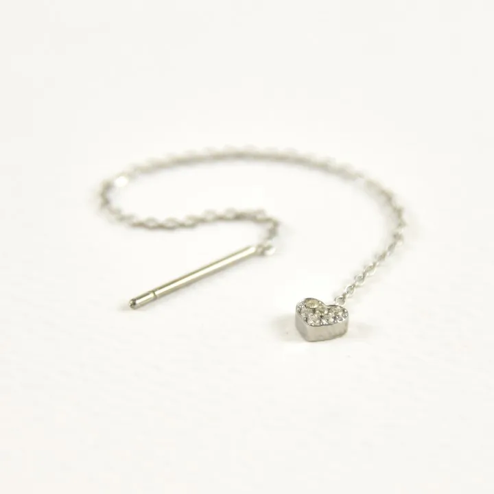 PUCE CHAINETTE TIGE COEUR STRASS ACIER INOXYDABLE SILVER PETIT PRIX