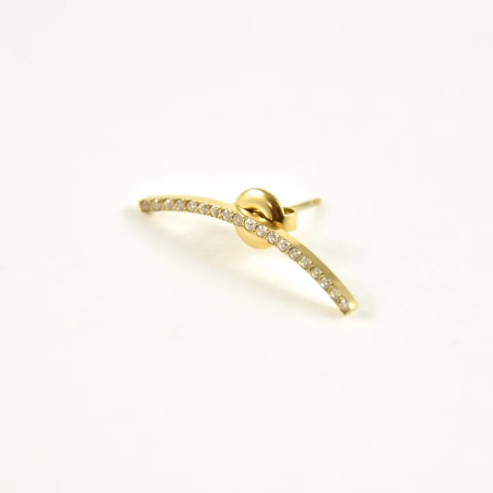 PUCE LIGNE COURBEE STRASS ACIER INOXYDABLE GOLD PETIT PRIX