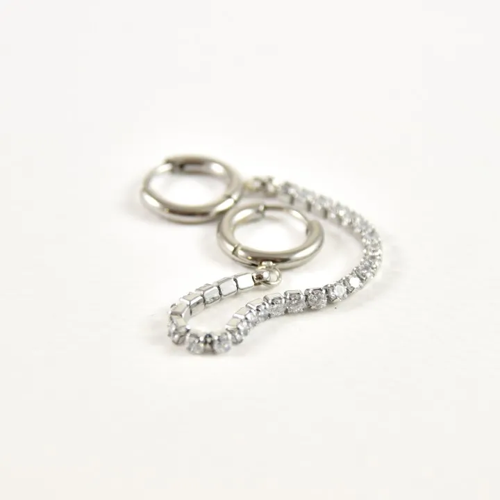 BOUCLE DOUBLE STRASS ACIER INOXYDABLE SILVER PETIT PRIX