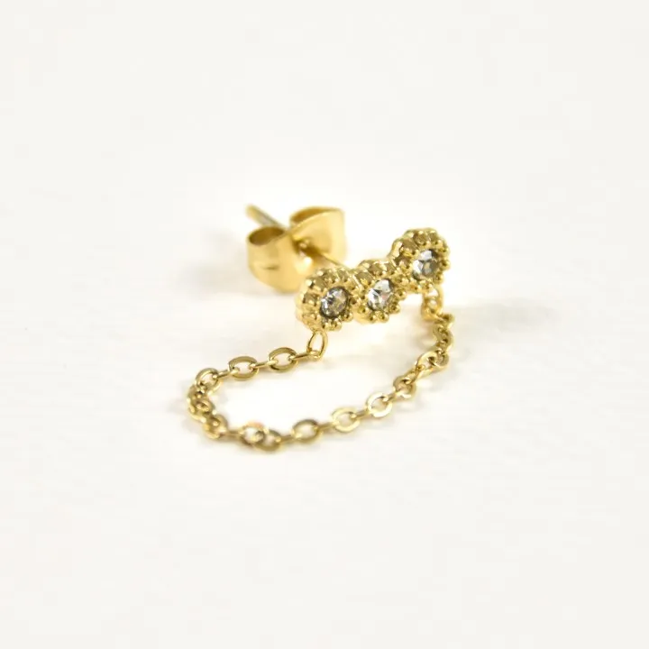 PUCE STRASS CHAINETTE ACIER INOXYDABLE GOLD PETIT PRIX
