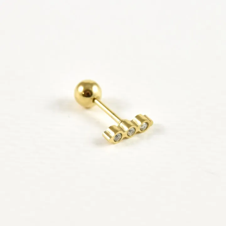 PIERCING LIGNE TROIS STRASS ACIER INOXYDABLE GOLD PETIT PRIX
