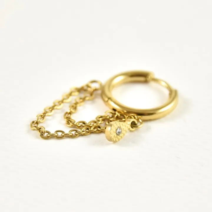 BOUCLE CHAINETTE STRASS ACIER INOXYDABLE GOLD PETIT PRIX