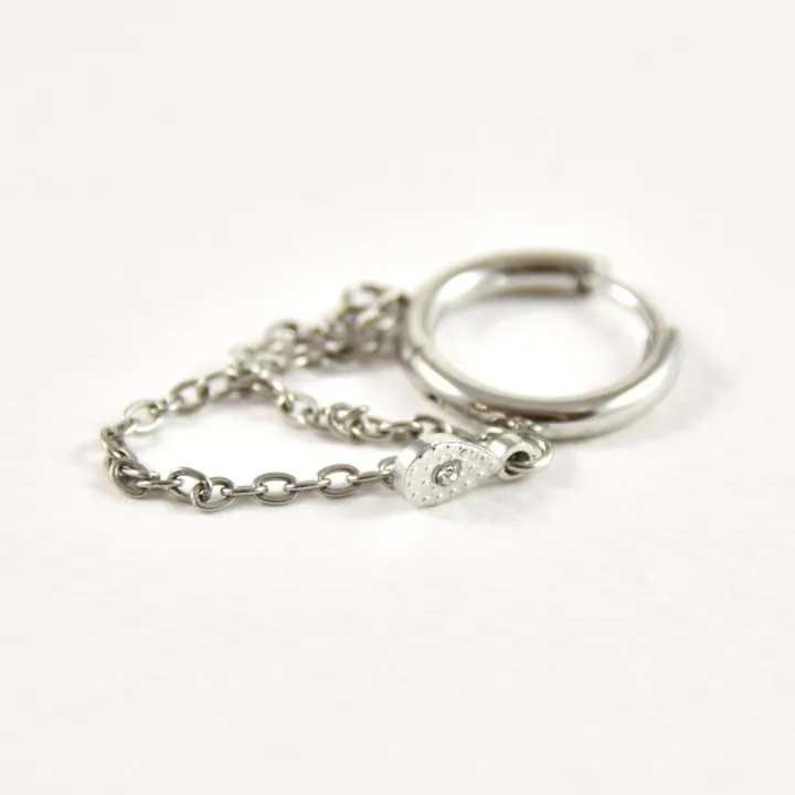 BOUCLE CHAINETTE STRASS ACIER INOXYDABLE SILVER PETIT PRIX