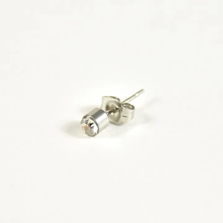 BOUCLE PUCE RONDE STRASS ACIER INOXYDABLE SILVER PETIT PRIX