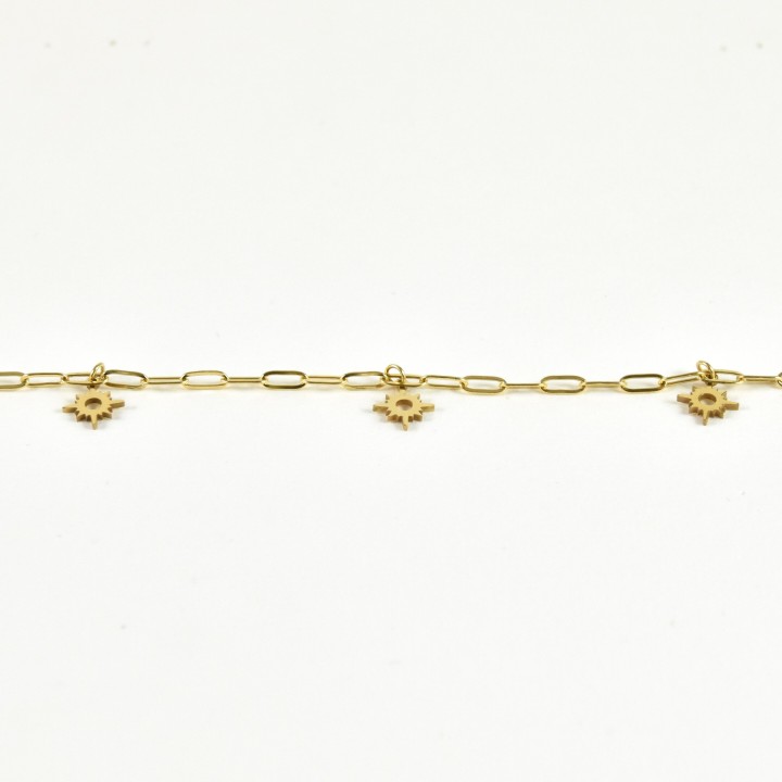 BRACELET PERLES GRIS METALLISE MEDAILLON ACIER INOX GOLD PETIT PRIX