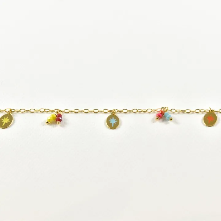 CHAINE DE CHEVILLE PERLES ETOILES ACIER INOXYDABLE GOLD PETIT PRIX