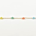 BRACELET PERLES GRIS METALLISE MEDAILLON ACIER INOX GOLD PETIT PRIX