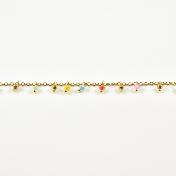 CHAINE DE CHEVILLE PERLES GOLD  MULTICOLORE ACIER INOX GOLD PETIT PRIX