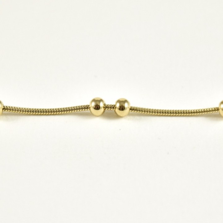 BRACELET PERLES GRIS METALLISE MEDAILLON ACIER INOX GOLD PETIT PRIX