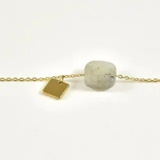 BRACELET PERLES GRIS METALLISE MEDAILLON ACIER INOX GOLD PETIT PRIX