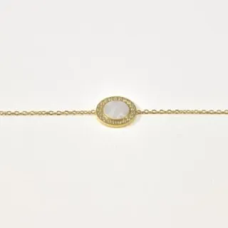 BRACELET MEDAILLE RONDE NACRE STRASS ACIER INOXYDABLE GOLD PETIT PRIX