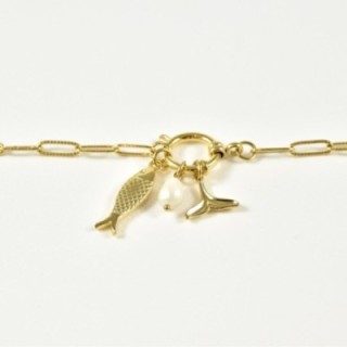 BRACELET PAMPILLES NACRE POISSON ACIER INOXYDABLE GOLD PETIT PRIX