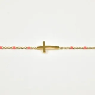 BRACELET PERLES GRIS METALLISE MEDAILLON ACIER INOX GOLD PETIT PRIX