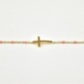 BRACELET PERLES ROSES CROIX ACIER INOXYDABLE GOLD PETIT PRIX