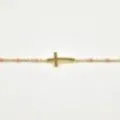 BRACELET PERLES ROSES CROIX ACIER INOXYDABLE GOLD PETIT PRIX