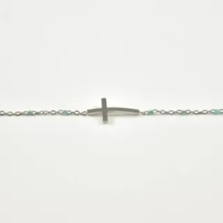 BRACELET PERLES GRIS METALLISE MEDAILLON ACIER INOX GOLD PETIT PRIX