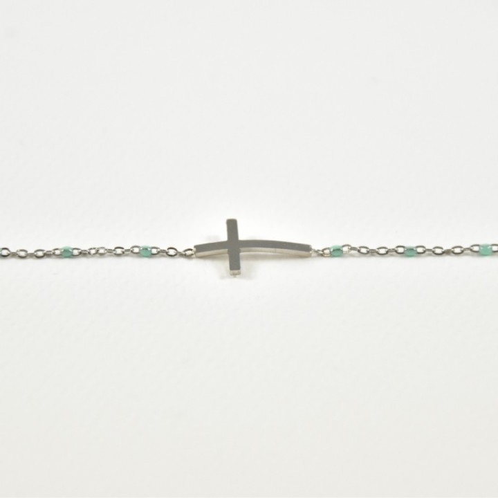 BRACELET PERLES GRIS METALLISE MEDAILLON ACIER INOX GOLD PETIT PRIX