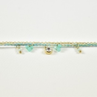 BRACELET PERLES GRIS METALLISE MEDAILLON ACIER INOX GOLD PETIT PRIX