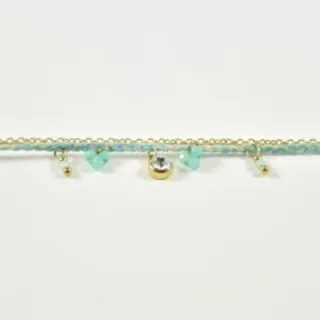 BRACELET PERLES GRIS METALLISE MEDAILLON ACIER INOX GOLD PETIT PRIX