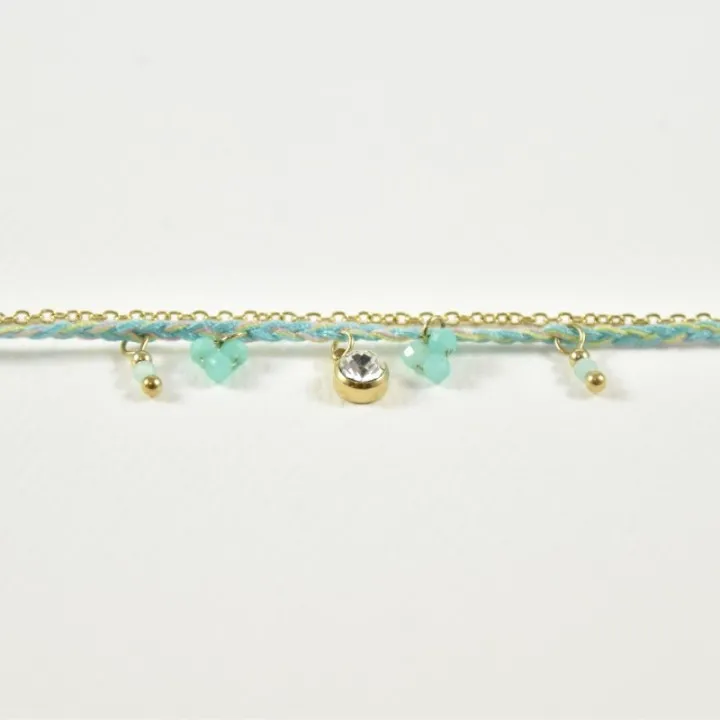 BRACELET DOUBLE RANGS VERT STRASS ACIER INOXYDABLE GOLD PETIT PRIX