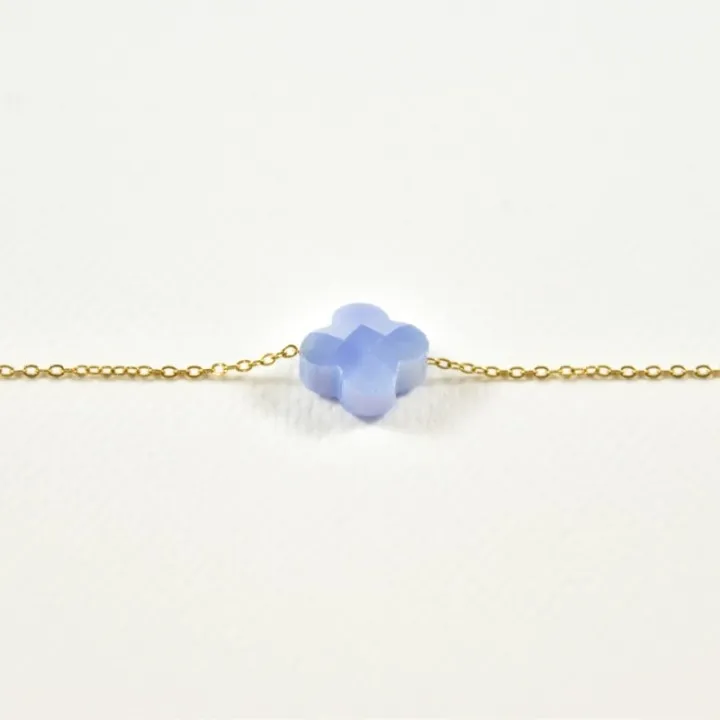 BRACELET TREFLE BLEU CLAIR ACIER INOXYDABLE GOLD PETIT PRIX