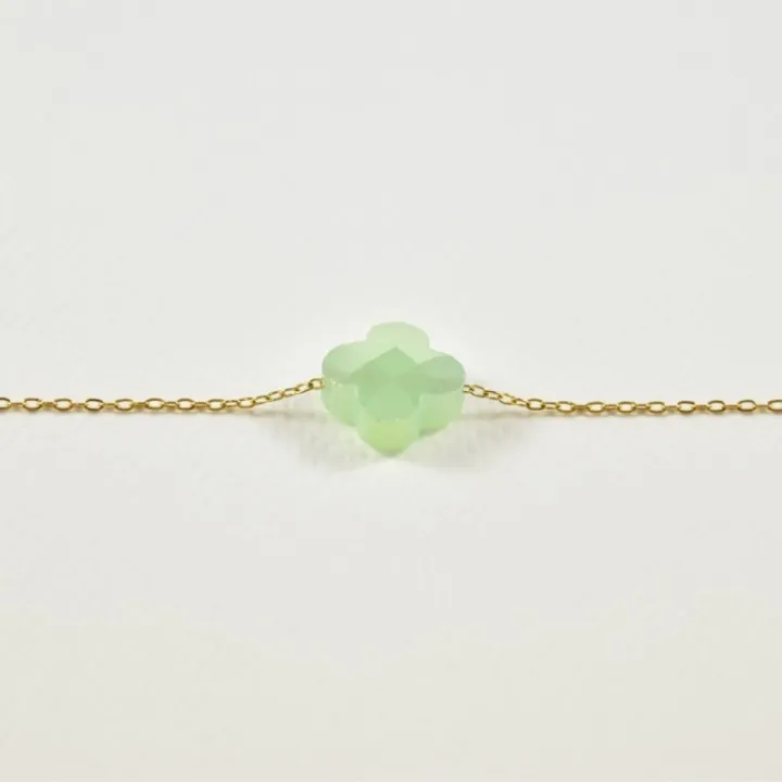 BRACELET TREFLE VERT CLAIR ACIER INOXYDABLE GOLD PETIT PRIX