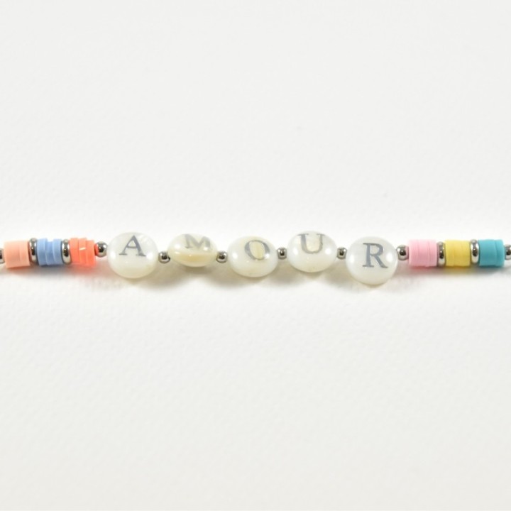 BRACELET MULTICOLORE AMOUR ACIER INOXYDABLE SILVER PETIT PRIX