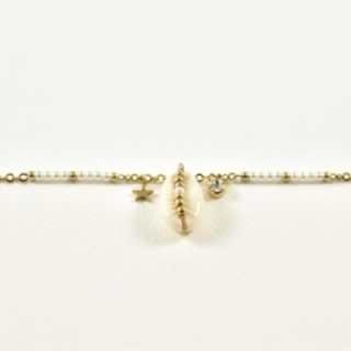 BRACELET PERLES GOLD NACRE COQUILLAGE ACIER INOXYDABLE GOLD PETIT PRIX