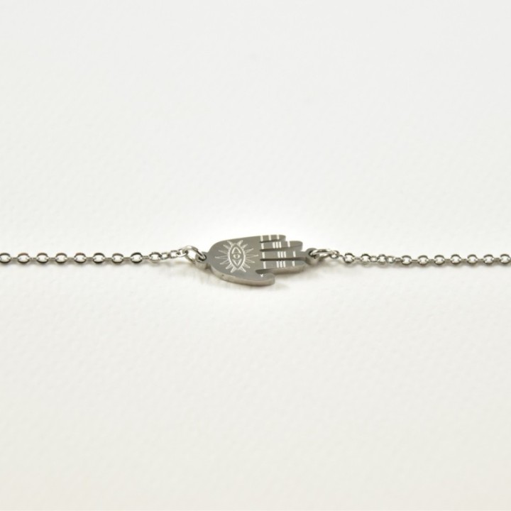BRACELET PERLES GRIS METALLISE MEDAILLON ACIER INOX GOLD PETIT PRIX