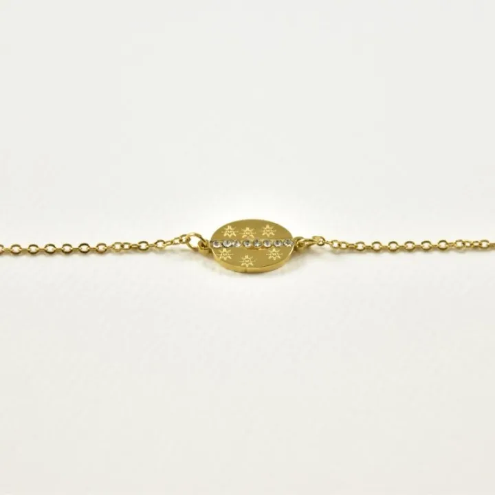 BRACELET OVALE STRASS SOLEILS GRAVES ACIER INOXYDABLE GOLD PETIT PRIX