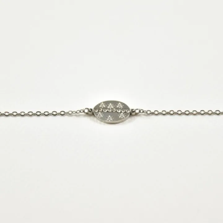 BRACELET PERLES GRIS METALLISE MEDAILLON ACIER INOX GOLD PETIT PRIX