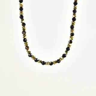 COLLIER PERLES NOIRES ET GOLD ACIER INOXYDABLE GOLD PETIT PRIX