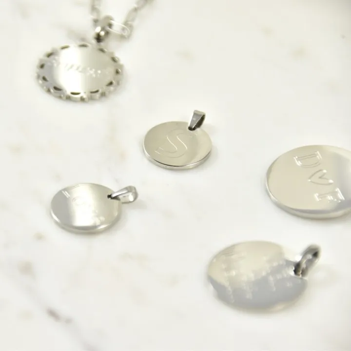 MEDAILLE DENTELEE PERSONNALISABLE ACIER INOXYDABLE SILVER