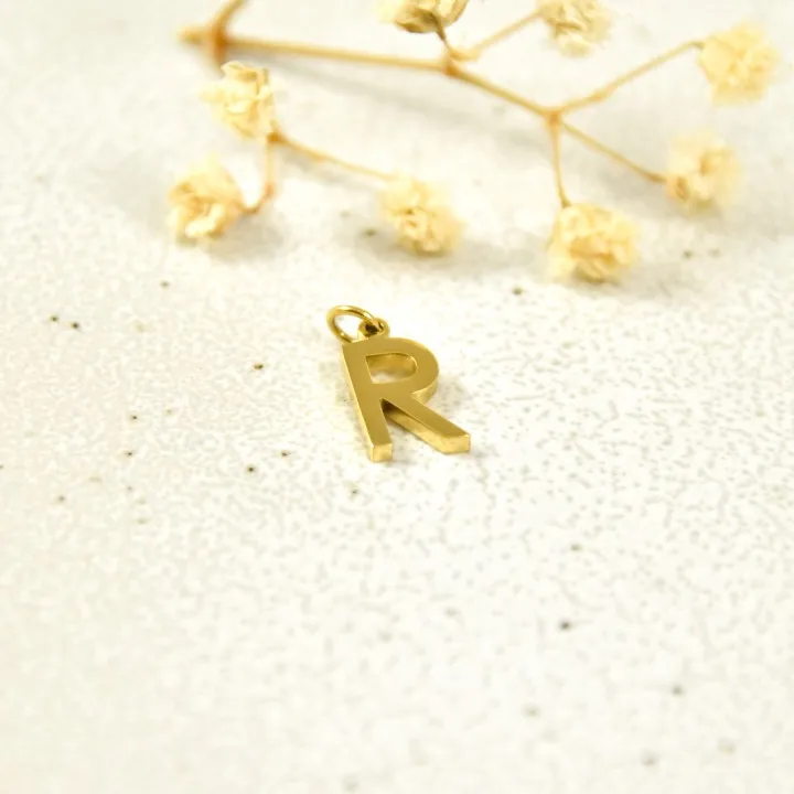 LETTRE R SIMPLE ACIER INOXYDABLE GOLD PETIT PRIX