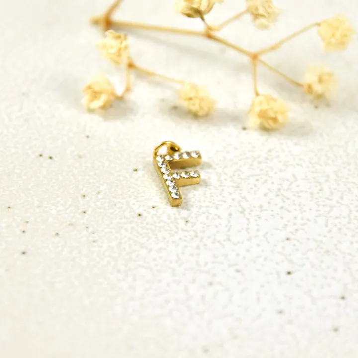 LETTRE F STRASS ACIER INOXYDABLE GOLD PETIT PRIX