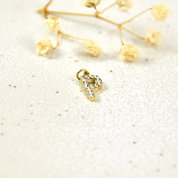 LETTRE P STRASS ACIER INOXYDABLE GOLD PETIT PRIX
