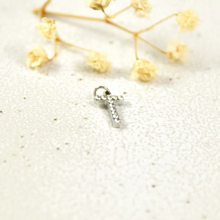 LETTRE T STRASS ACIER INOXYDABLE SILVER PETIT PRIX