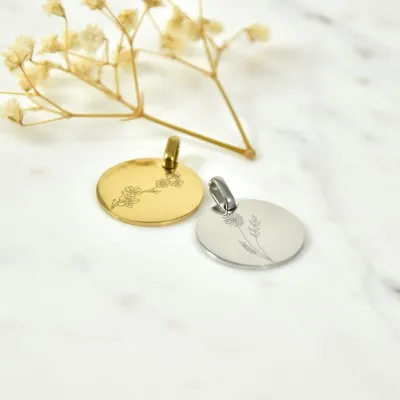 MEDAILLE LISSE PETIT MODELE PERSONNALISABLE ACIER INOXYDABLE SILVER