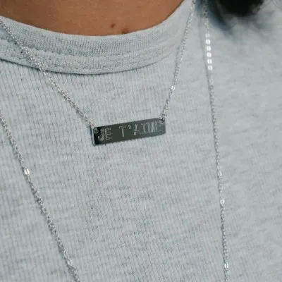 COLLIER RECTANGLE PERSONNALISABLE ACIER INOXYDABLE SILVER