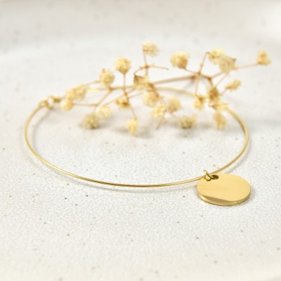 JONC FIN MEDAILLE RONDE PERSONNALISABLE ACIER INOXYDABLE GOLD