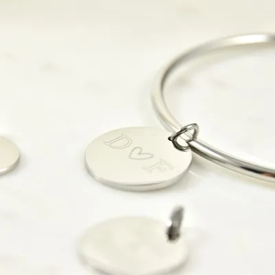 JONC EPAIS MEDAILLE RONDE PERSONNALISABLE ACIER INOXYDABLE SILVER