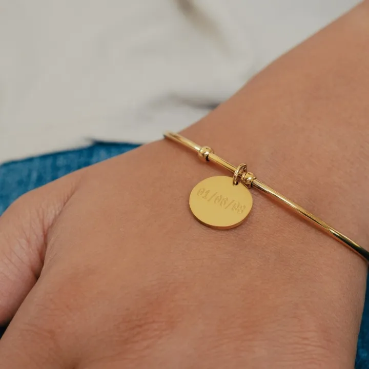 JONC OUVERT MEDAILLE RONDE PERSONNALISABLE ACIER INOXYDABLE GOLD
