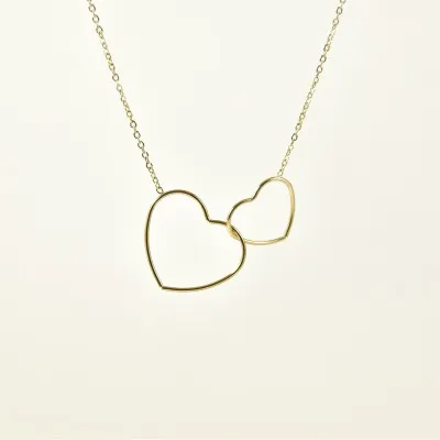 COLLIER COEURS ENTRELACES ACIER INOXYDABLE GOLD PETIT PRIX