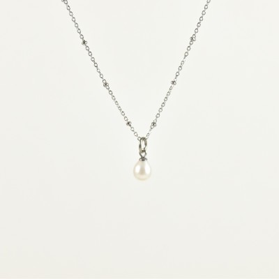 COLLIER PERLES ET PENDENTIF NACRE ACIER INOXYDABLE SILVER PETIT PRIX