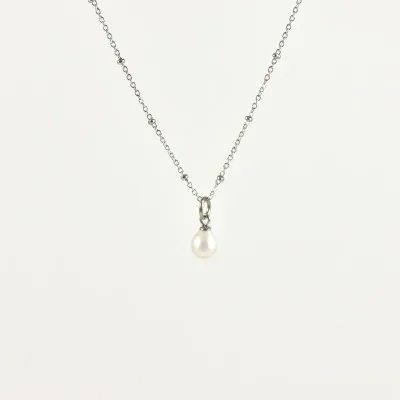 COLLIER PERLES ET PENDENTIF NACRE ACIER INOXYDABLE SILVER PETIT PRIX